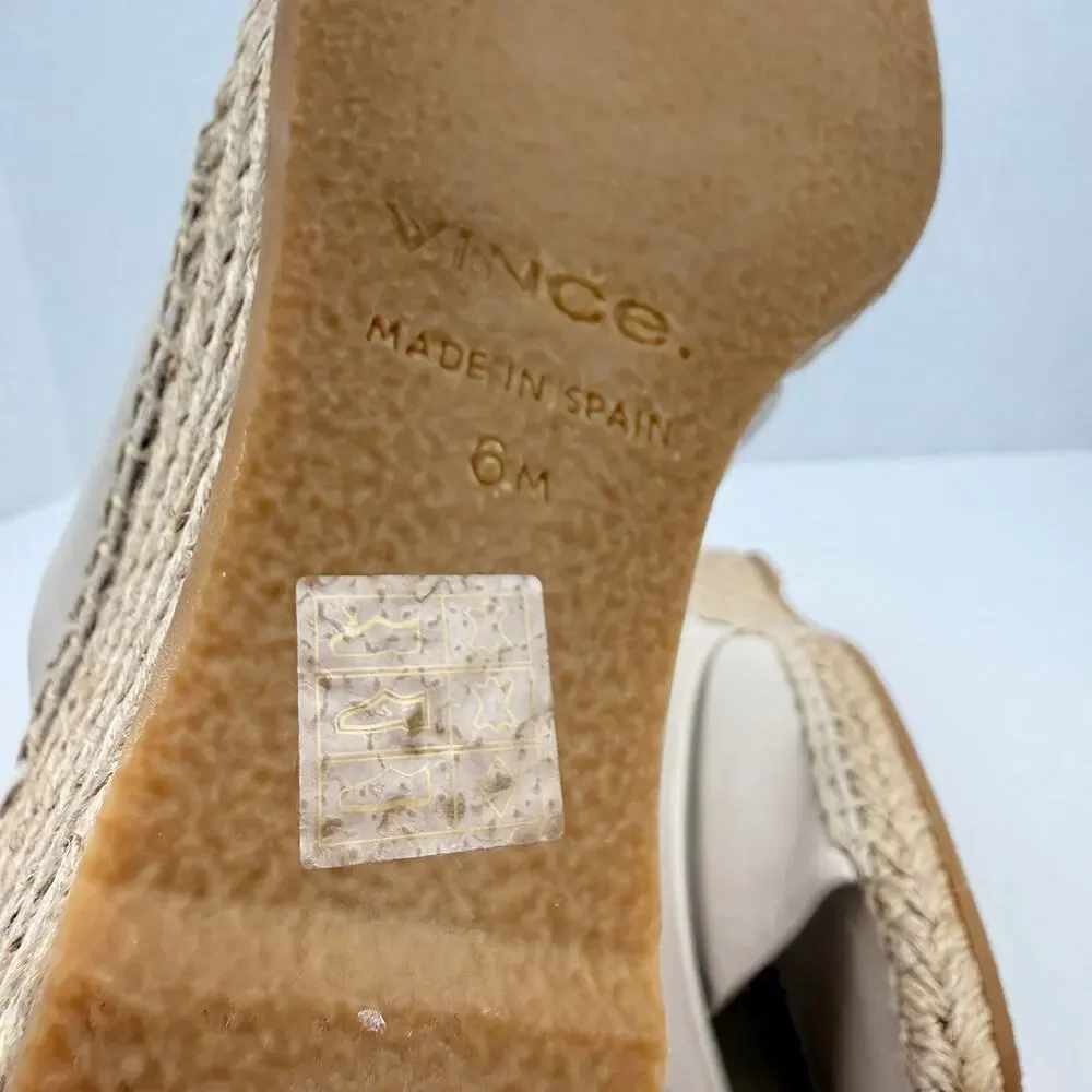 Vince Leather Espadrille Wedge 'Gaelan' Square Toe Sandals Ivory Made in Spain